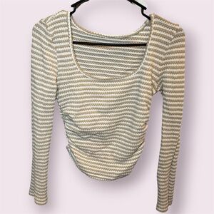 Shein Beige Ribbed Striped Long Sleeve Fitted Top Small